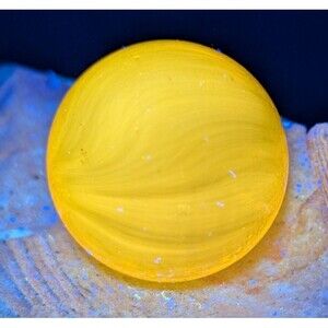 Vintage Yellow Glass Shooter Marble 1"+ – UV Reactive Glow – See Photos